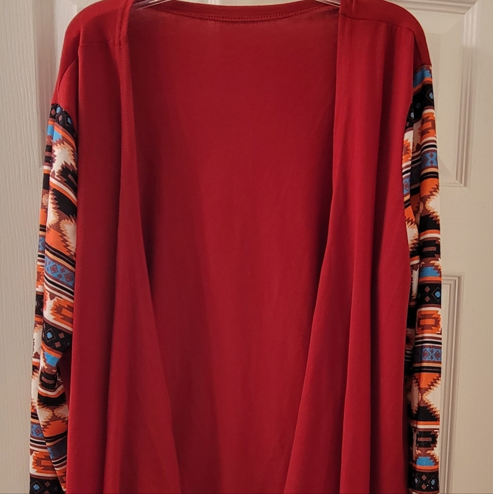 Boutique style red and Aztec Cardigan